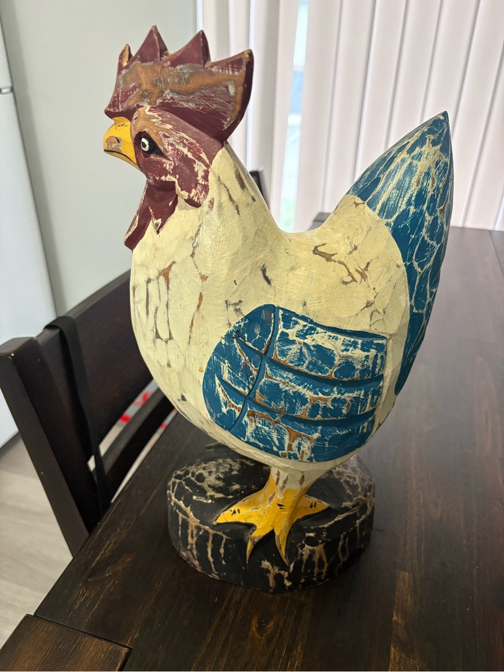 Handcrafted Rustic Blue & Cream Decorative Chicken Figurine